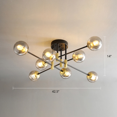 Glass Ball Semi Flush Mount Light Postmodern Black-Brass Ceiling Fixture for Bedroom