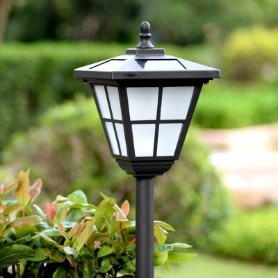 Grid Trapezoid LED Stake Lamp Modernism Metal Garden Solar Landscape Light in Black