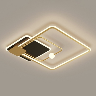Halo LED Flush Mount Lighting Minimalist Metal Bedroom Ceiling Light in Black-Gold