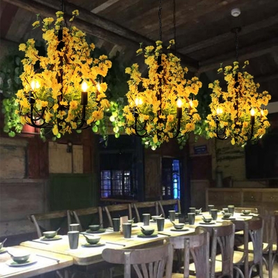 Imitation Plant Restaurant Hanging Lamp Country Style Iron Suspended Lighting Fixture
