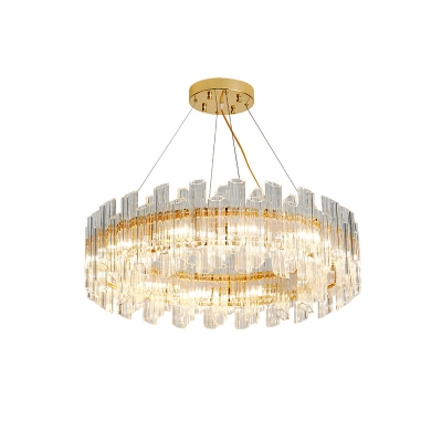 Minimalist Circular Chandelier Prismatic Crystal Tube 8-Light Bedroom Suspension Light in Gold