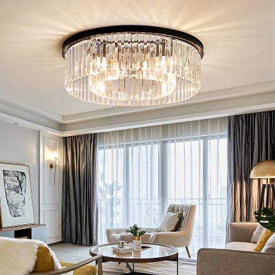 Modern Drum Shaped Ceiling Lighting Triangular Crystal Prism Living Room Flush Mount Fixture