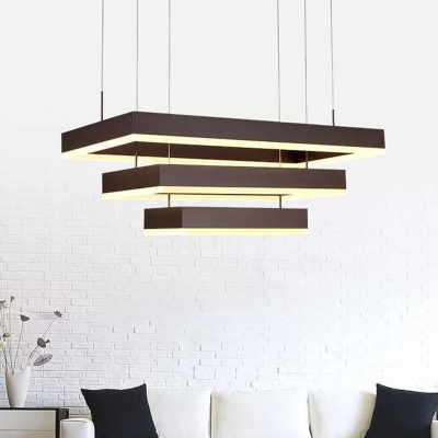 Modern Rectangular Pendant Chandelier Acrylic Living Room LED Suspension Light in Coffee