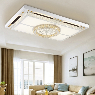 Rectangular LED Flush Ceiling Light Contemporary Crystal White Flushmount for Living Room