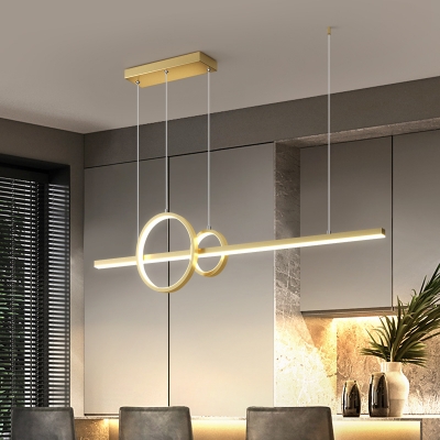 Ring and Bar Shaped Island Lighting Minimalistic Aluminum LED Hanging Light for Dining Room