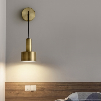 Shaded Metal Wall Mounted Light Postmodern 1 Head Brass Finish Wall Hanging Lamp for Bedroom