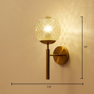Spherical Glass Wall Lamp Postmodern 1 Head Brass Finish Sconce Light Fixture for Bedroom