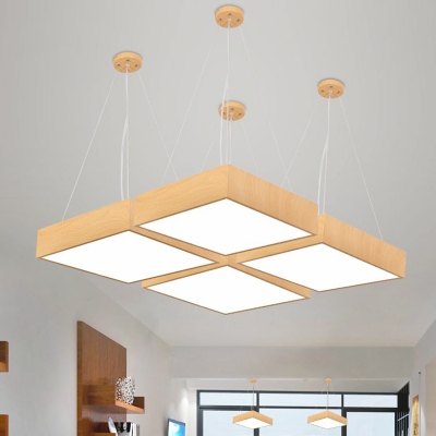 Wood Square LED Suspension Light Nordic Aluminum Chandelier Light Fixture for Office