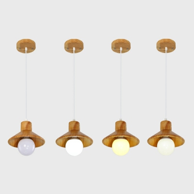 Wooden Conical Pendulum Light Simple Style Single White Pendant Lamp for Restaurant