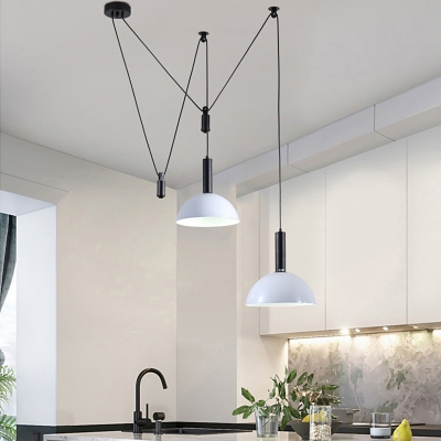 2 Heads Dining Room Swag Pendant Lighting Nordic Style Hanging Light with Bowl Metal Shade