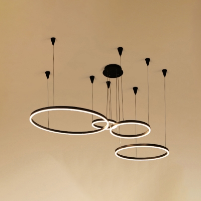 Acrylic Circular LED Chandelier Pendant Simplicity Black Suspension Light for Living Room