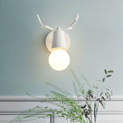 Adjustable Antler Wall Lamp Nordic Metal 1 Head Bedside Sconce Lighting with Open Bulb Design