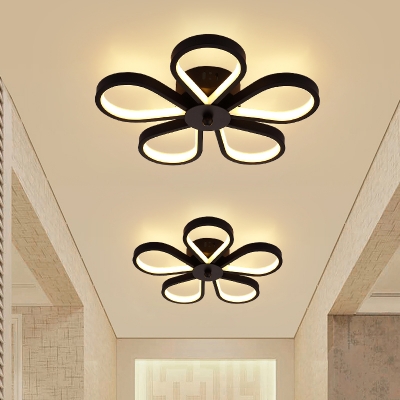 Aluminum Flower Flush Mount Lamp Modern LED Black Semi-Flush Ceiling Light for Aisle