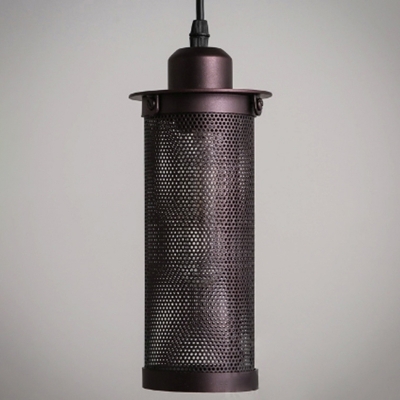 Black 1-Light Ceiling Hanging Lantern Industrial Iron Cylindrical Mesh Cage Pendant Light for Bistro