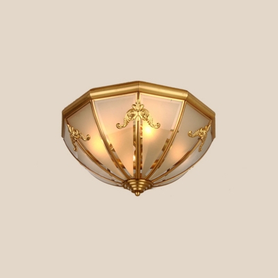 Brass Finish Flushmount Light Colonial Frosted Glass Bowl Ceiling Mounted Light for Living Room