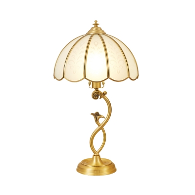 Brass Scalloped Night Light Minimalist White Printed Glass 1 Head Bedside Table Lamp