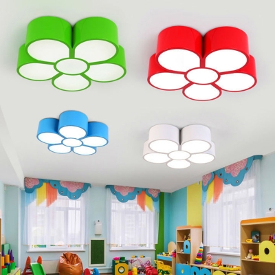 Cartoon Flower LED Flush-Mount Light Metallic Nursery School Ceiling Mounted Light