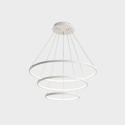 Circled Aluminum LED Hanging Lamp Minimalism 3-Light White Chandelier for Living Room