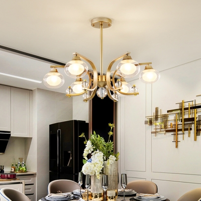 Clear and White Glass Oval Pendant Lighting Postmodern Gold Finish Chandelier for Living Room