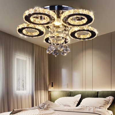 Crystal Rings LED Semi Flush Light Contemporary White Ceiling Mount Light for Bedroom