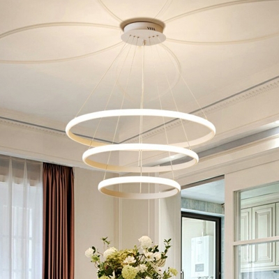 Dining Room LED Chandelier Nordic Style Suspension Light with Ring Acrylic Shade