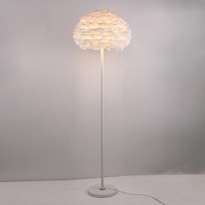 Domed Feather Floor Light Nordic 1-Light Standing Lamp with Foot Switch for Living Room