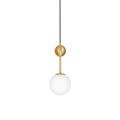 Global Pendant Lighting Fixture Simple Milky Glass 1 Head Brass Ceiling Hang Lamp for Bedside