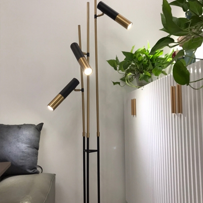 Gold-Black Tube Floor Light Postmodern 3-Light Metal Adjustable Standing Lamp for Living Room