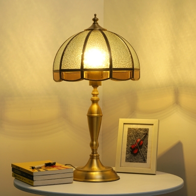 Hemispherical Bedroom Table Light Retro Textured Glass Single Brass Night Stand Lamp