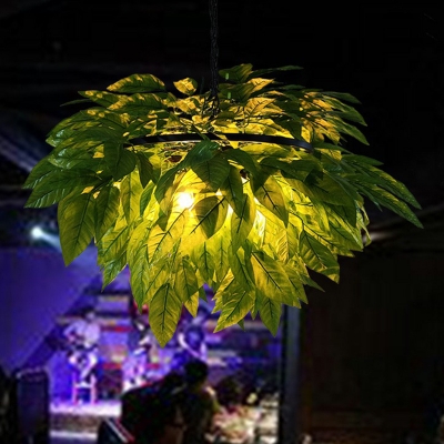 Imitation Plant Iron Pendant Lighting Industrial Style Bistro Chandelier in Green