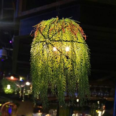 Imitation Plant Iron Pendant Lighting Industrial Style Bistro Chandelier in Green