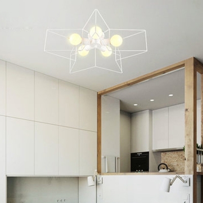 Iron Wire Pentagram Ceiling Fixture Nordic 5-Head Dining Room Semi Flush Mount Light