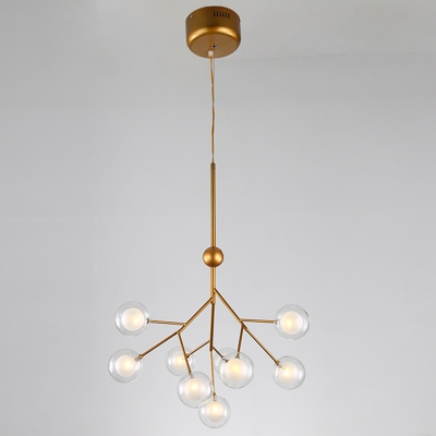 Minimalist Twig Pendant Lighting Clear and Frosted Glass 9-Light Foyer Chandelier