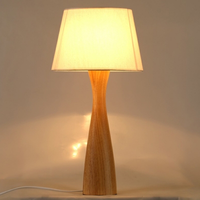 Nordic 1-Light Table Lamp Wood Mushroom Shaped Night Lighting with Fabric Lampshade