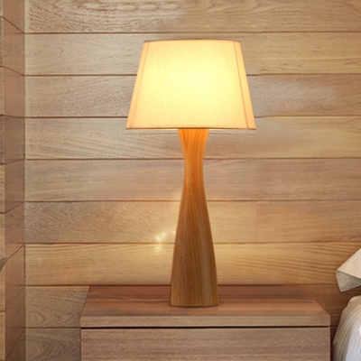 Nordic 1-Light Table Lamp Wood Mushroom Shaped Night Lighting with Fabric Lampshade