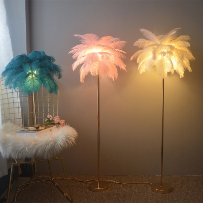 Nordic Palm Tree Shaped Floor Lamp Feather 1-Light Girls Room Standing Floor  Light - Beautifulhalo.com