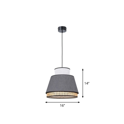 Nordic Tapered Hanging Pendant Light Metal 1-Light Bedroom Ceiling Lamp with Bamboo Mesh Edge