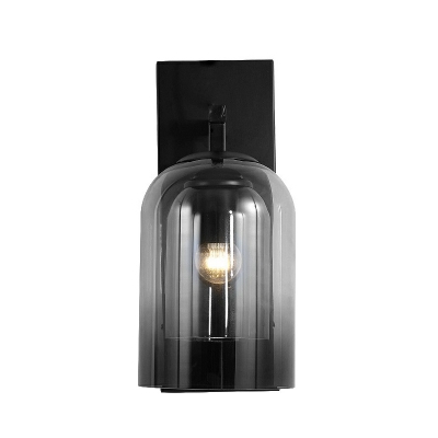 Postmodern 1-Bulb Sconce Lamp Black Double Dome Wall Mount Lighting with Glass Shade