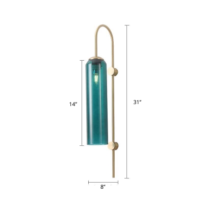 Postmodern Flute Wall Lighting Glass 1 Bulb Bedside Sconce with Gold Gooseneck Arm
