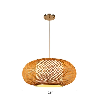 Round Bamboo Ceiling Hanging Lantern Chinese Style 1-Light Wood Pendant Light over Table