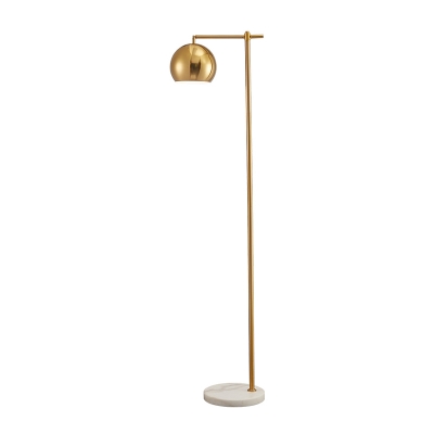 Swivel Dome Shade Floor Lamp Post-Modern Metal 1 Head Gold Standing Light with Right Angle Arm and Marble Base