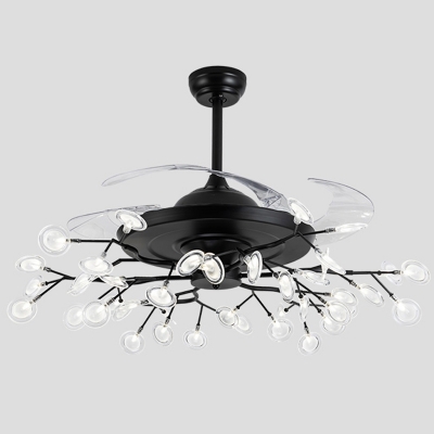 Tree Branch Metal Hanging Fan Lamp Postmodern Style Semi Flush Light with Remote, 42