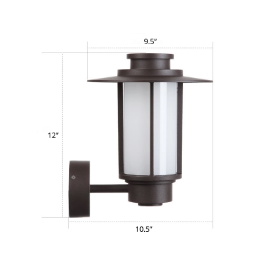 Vintage Cylindrical Outdoor Wall Lantern Plastic 1-Light Garden Wall Light in Coffee