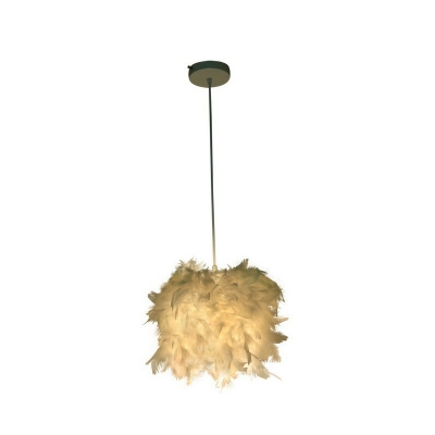 White Drum Pendant Light Fixture Nordic 1 Head Feather Ceiling Light for Restaurant