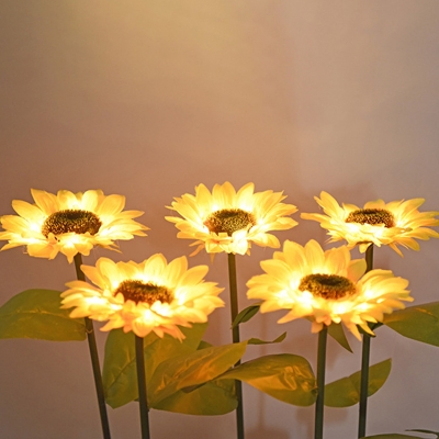 Yellow Sunflower Solar Stake Lighting Art Deco 1 Head Plastic Ground Light for Garden