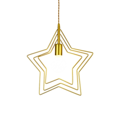 1-Light Star Frame Ceiling Pendant Lamp Minimalist Gold Metal Hanging Light for Dining Room