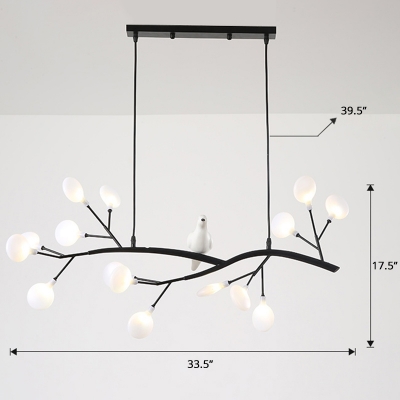 Artistic Branch Island Lamp Metal 15 Lights Dining Room Pendant Light with Bird Decor