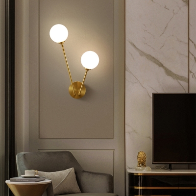 Ball Shaped Living Room Sconce Light Glass Postmodern Style Wall Lamp Fixture in Brass