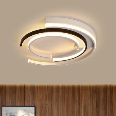 Black and White Arc LED Flushmount Modern Metal Ceiling Flush Mount Light for Bedroom