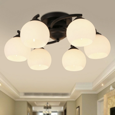 Black Finish Ceiling Flush Light Simplicity Cream Glass Dome Semi Flush Light for Living Room